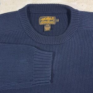 Vintage Eddie Bauer Cotton Knit Sweater Mens L Crewneck Navy Fisherman 90s 80s